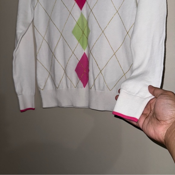 Lilly Pulitzer Women's White Sweater with Argyle Pattern - Picture 3 of 4